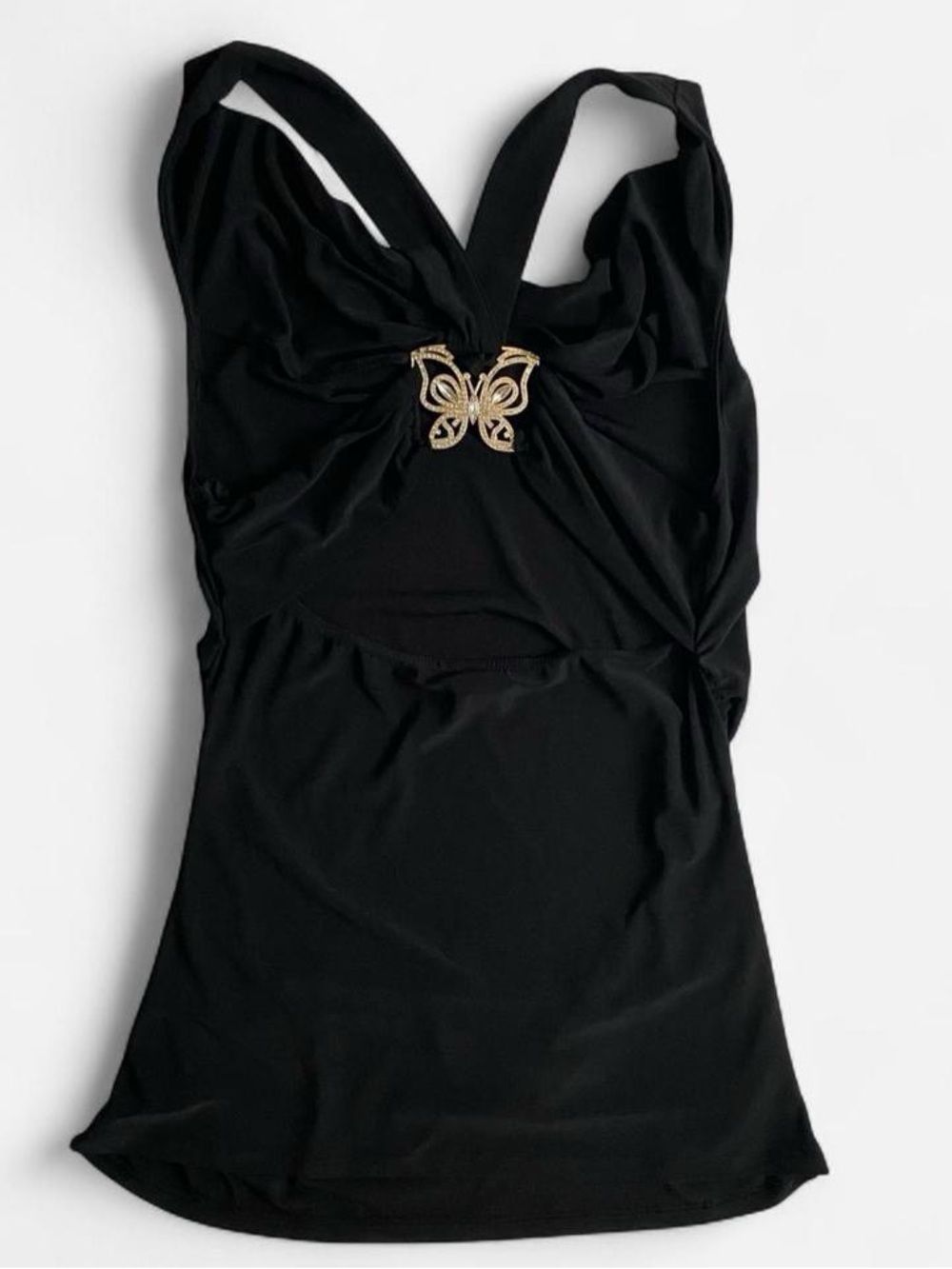 Vintage Y2K slinky black butterfly cowl neck top - Picture 2 of 7